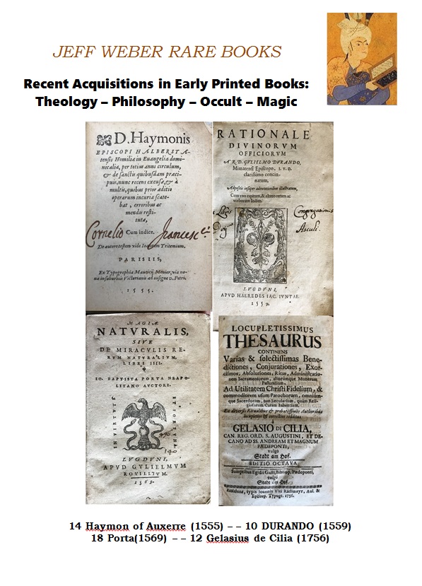 EARLY PRINTED BOOKS: Theology – Philosophy – Occult – Magic