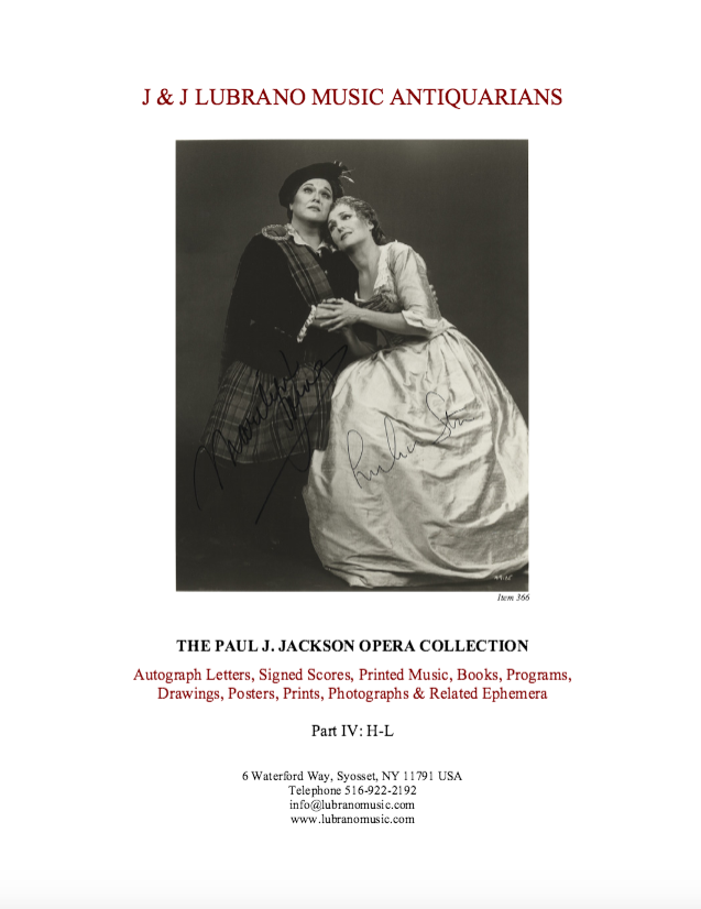 The Paul J. Jackson Opera Collection Part IV: H-L