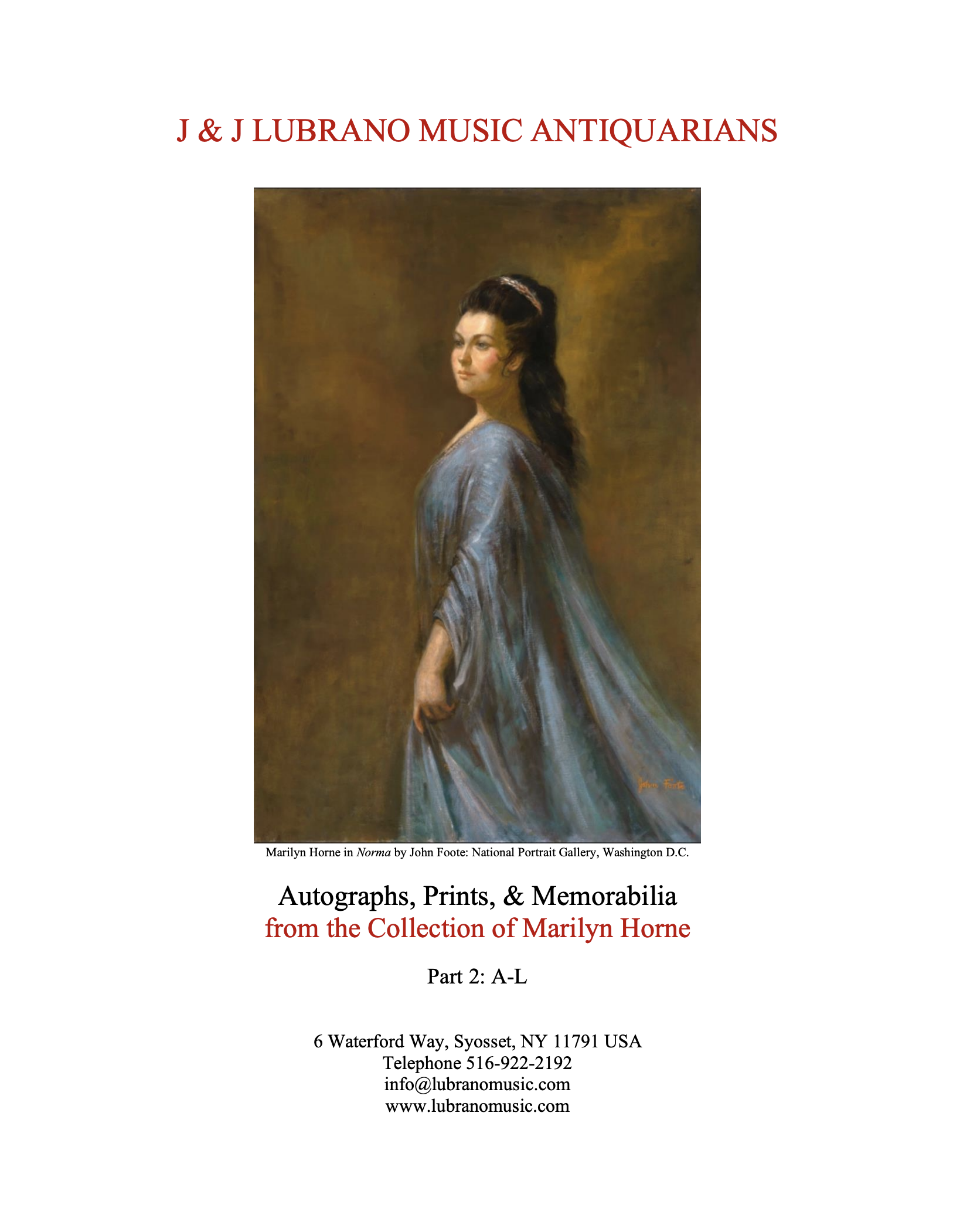 AUTOGRAPHS, PRINTS, & MEMORABILIA FROM THE COLLECTION OF MARILYN HORNE PART 2: A-L