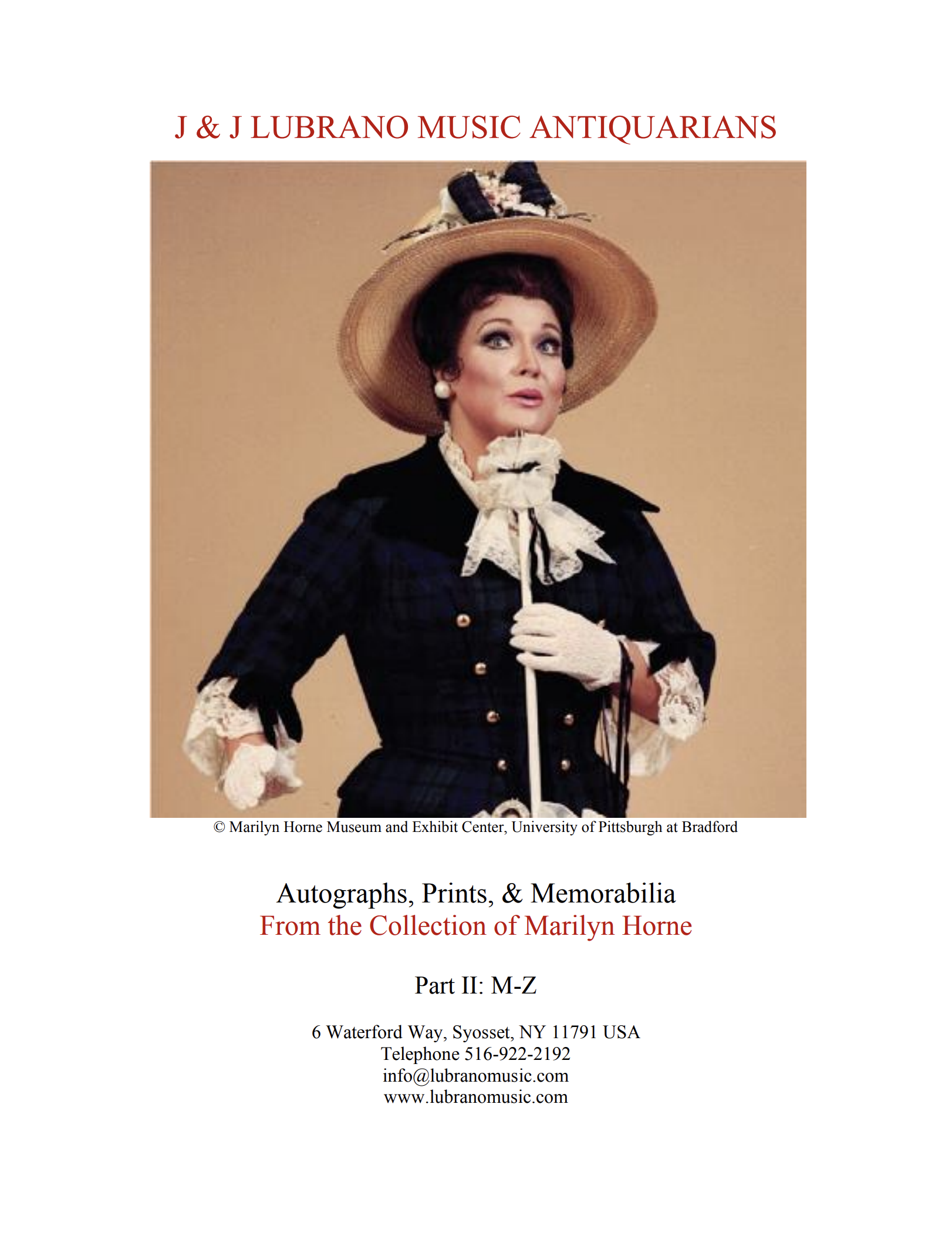 AUTOGRAPHS, PRINTS, & MEMORABILIA FROM THE COLLECTION OF MARILYN HORNE PART 2: M-Z