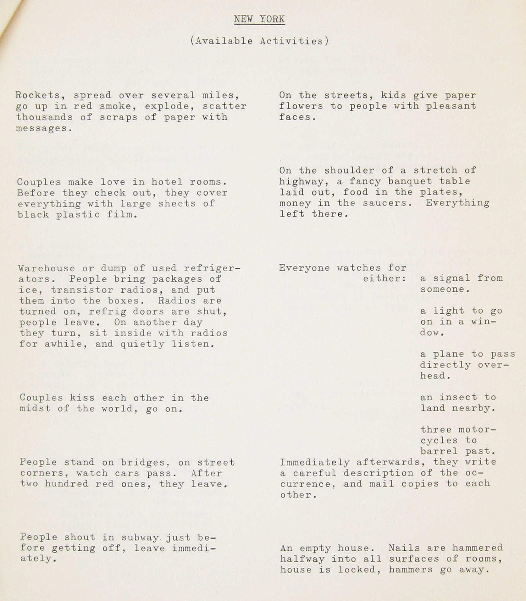 Electronic List No. 2 : New York City, 1961-1974